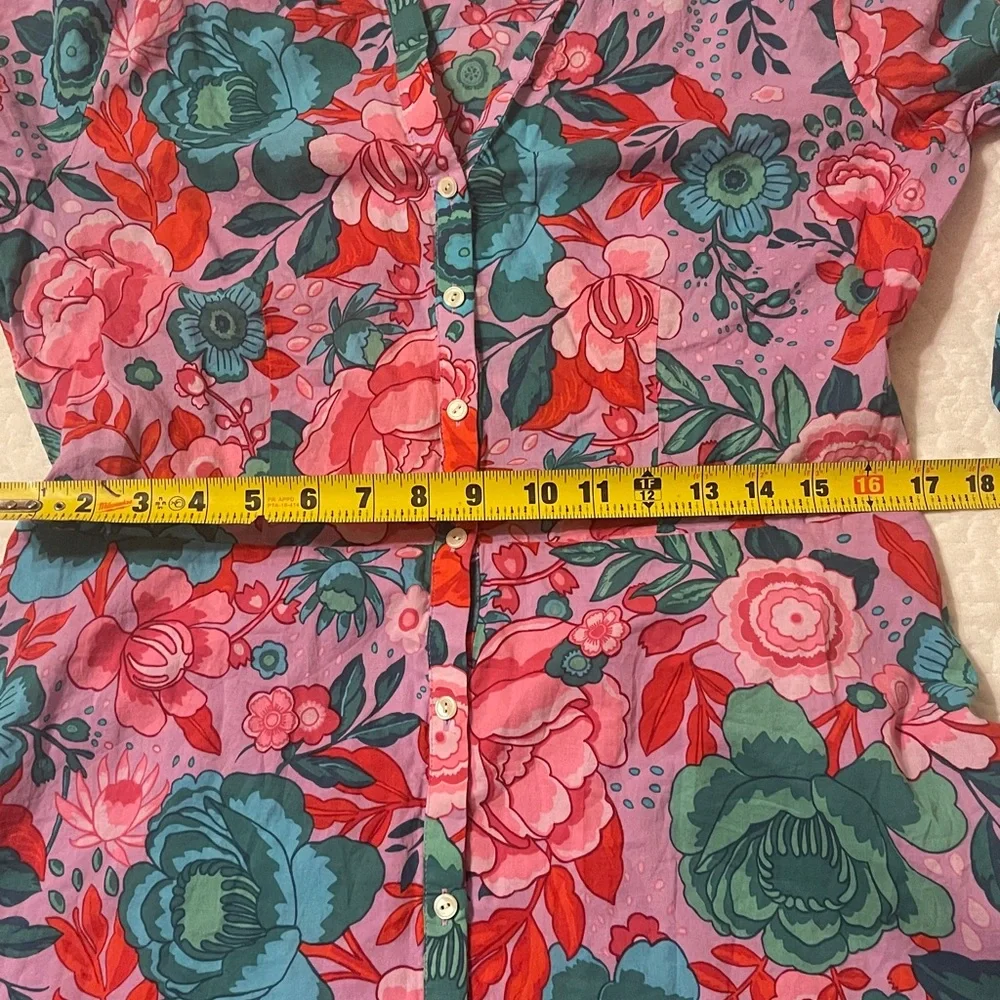 Talbots shirt dress sketched Blooms violet tulle flowers floral 100% Cotton Love